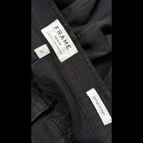Frame Jeans 27 Womens Black Le High Straight Noir Frayed Hem High Waist Stretch - Picture 7 of 8